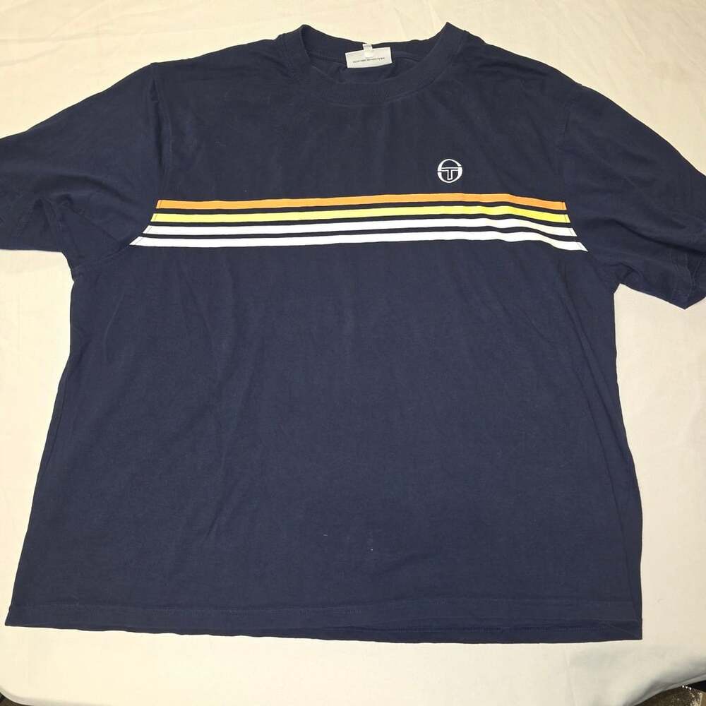 Sergio Tacchini Men's Melfi Stripe T-Shirt Navy Blue Size 3XL